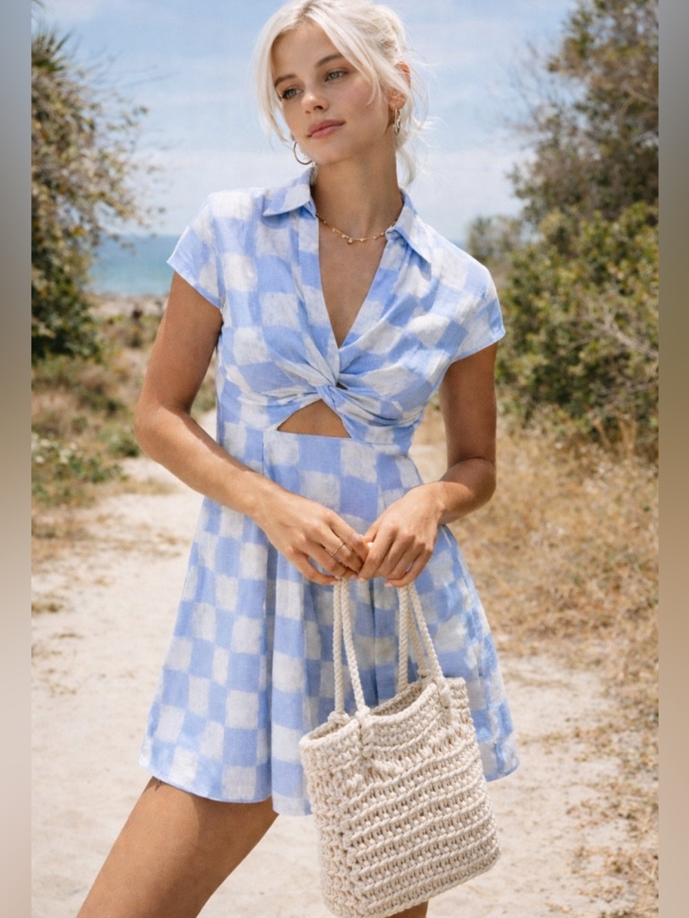 Urban‎ Outfitters Gingham Mini Dress | Twist Front Cutout | Summer | Size L